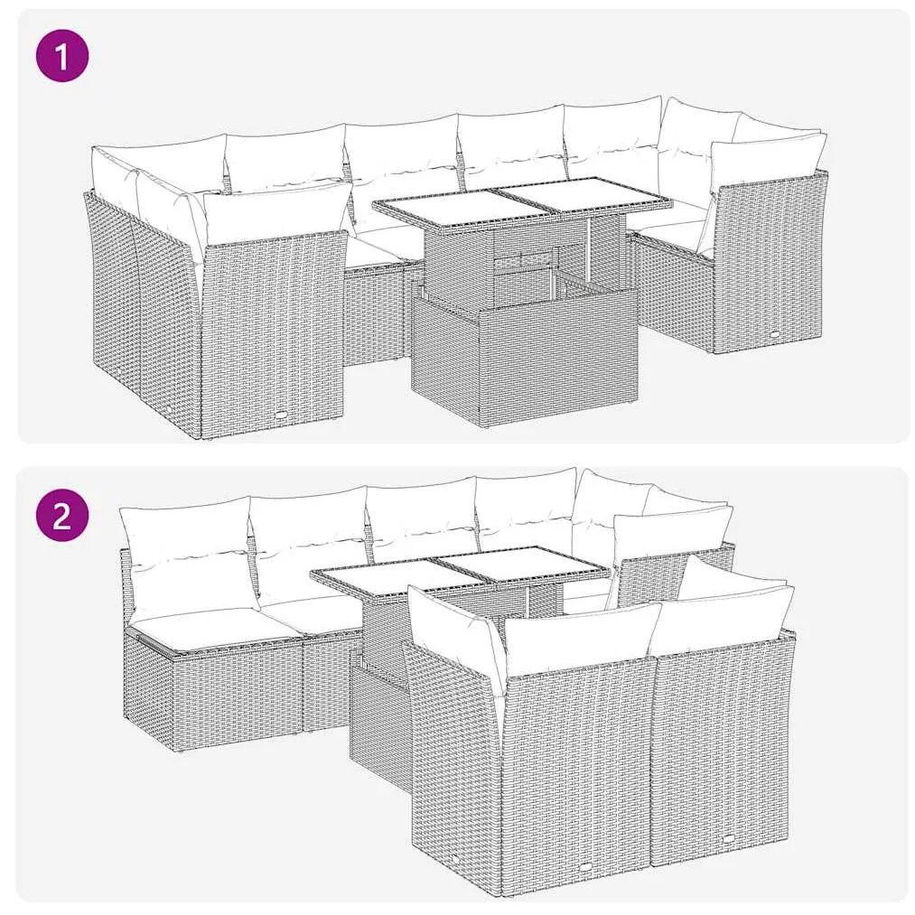 10 pcs conj. sofás jardim com almofadões vime PE cinzento-claro