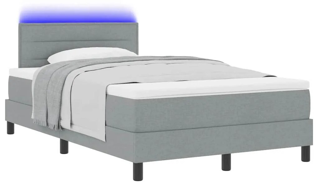 Cama Box com Colchão &amp; Luz LED Cinza 120x190 cm Tecido