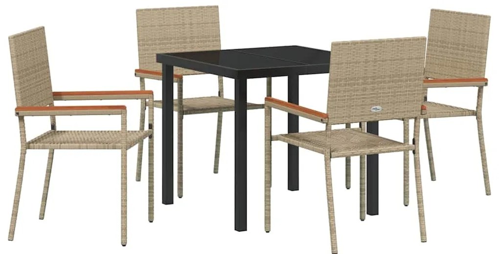 Conjunto de Jantar de Jardim 5 Peças Bege em Rattan Sintético