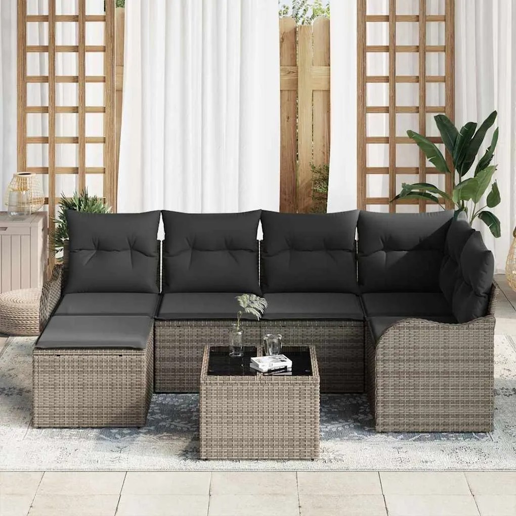 Conjunto de Sofás de Jardim de 6 Peças com Almofadas Rattan Polímero P