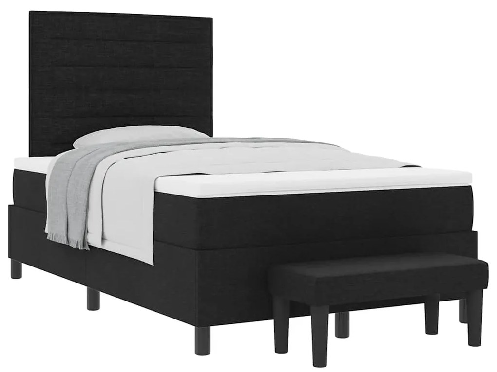Cama com Box Spring com Colchão e Banco Preto 120x190 cm Tecido