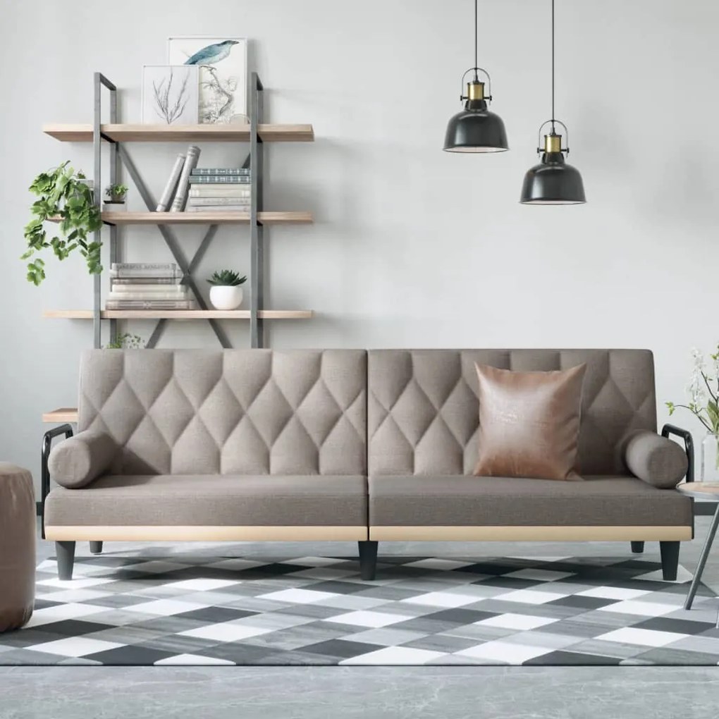 vidaXL Sofá-cama com apoio de braços tecido cinzento-acastanhado