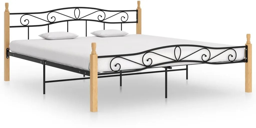 324916 vidaXL Estrutura de cama 180x200cm metal/madeira carvalho maciça preto