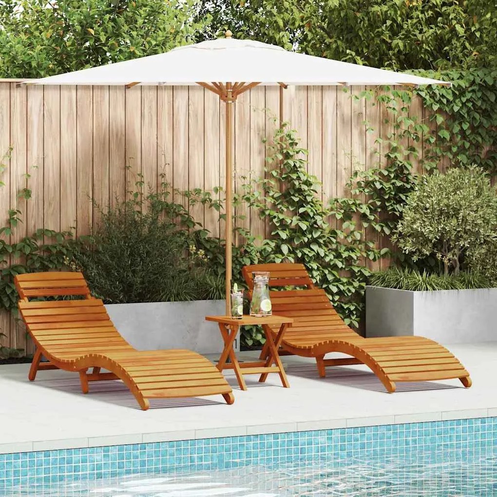 Conjunto de 3 Peças de Espreguiçadeira com Mesa Lateral em Madeira de