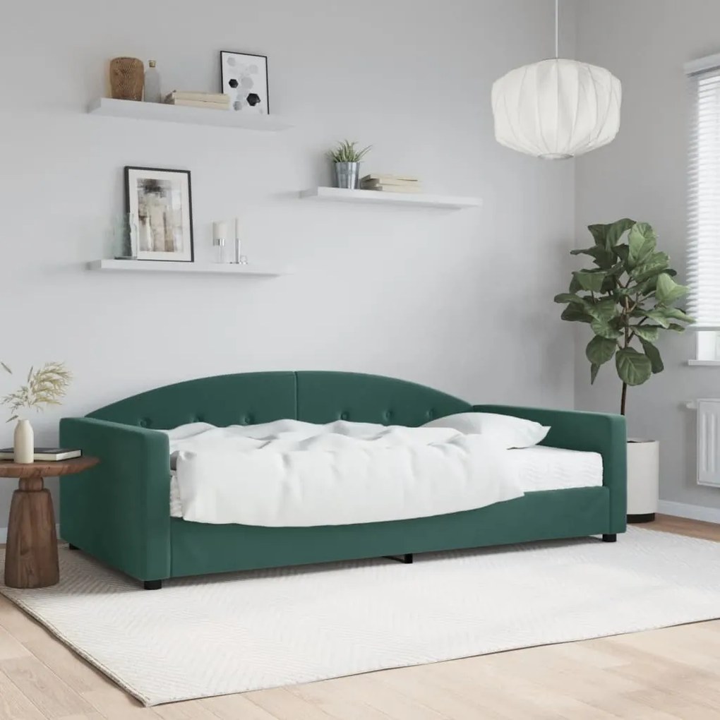 Sofá-cama com colchão 100x200 cm veludo verde-escuro