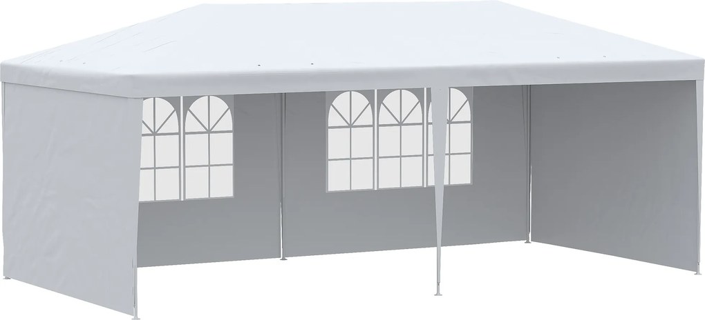 Outsunny Tenda para Festas 6x3 m Tenda de Jardim para Exterior com 4 Paredes Laterais 2 Janelas e Estrutura de Aço Branco | AOSOM Portugal