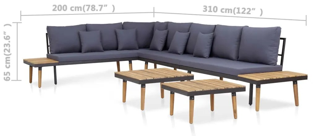 7 lugares conjunto lounge jardim + almofadões acácia castanho