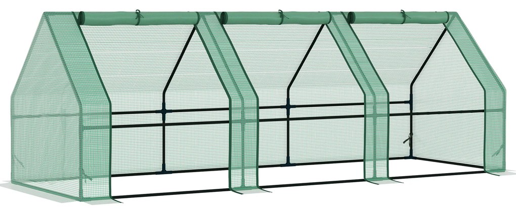 Outsunny Estufa de Jardim Terraço 270x90x90 cm Tipo Casa Tubo de Aço com 3 Janelas Estufa Pequena para Cultivo de Plantas Verde