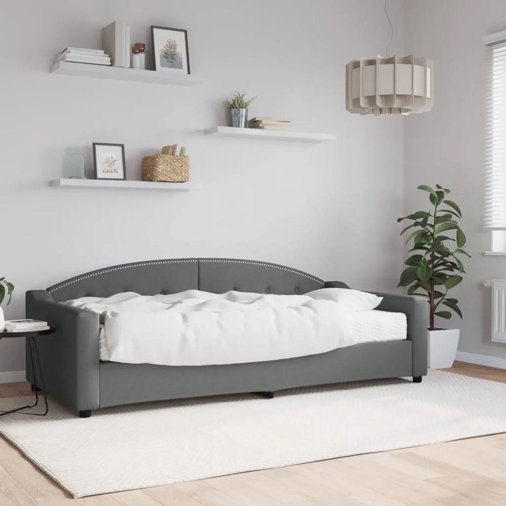 vidaXL Sofá-cama com colchão 90x200 cm tecido cinzento-escuro