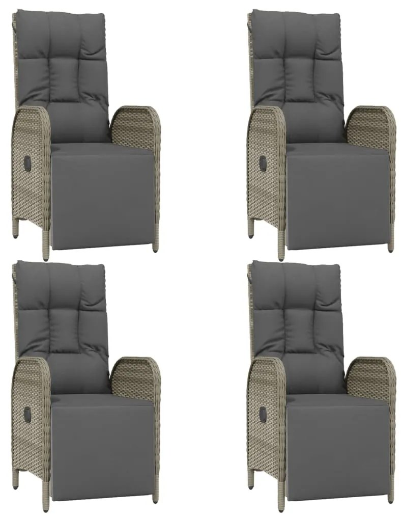 5 pcs conjunto de jantar p/ jardim c/ almofadões vime PE cinza