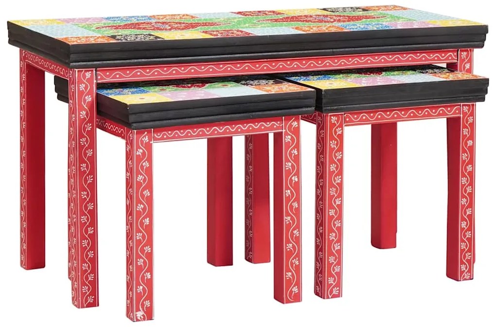 Mesas Empilháveis 3 pcs Madeira Sólida de Manga
