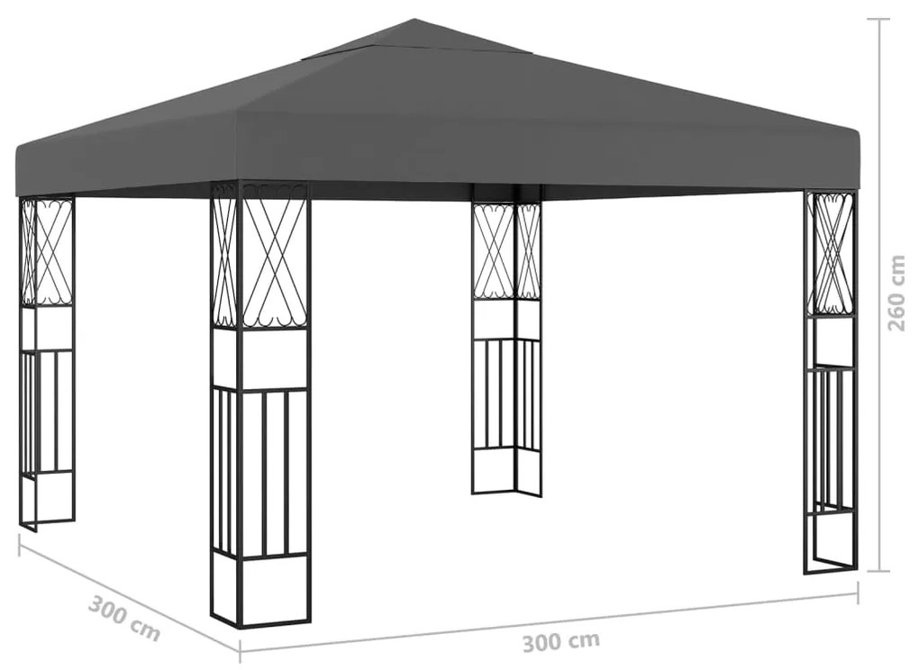 Gazebo com cordões de luzes LED 3x3 m tecido antracite