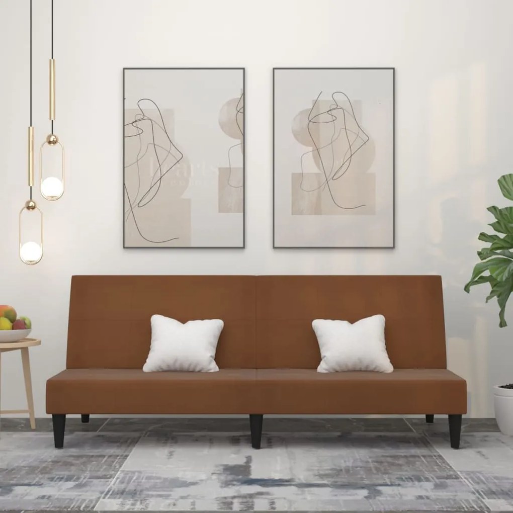 vidaXL Sofá-cama de 2 lugares tecido microfibra castanho