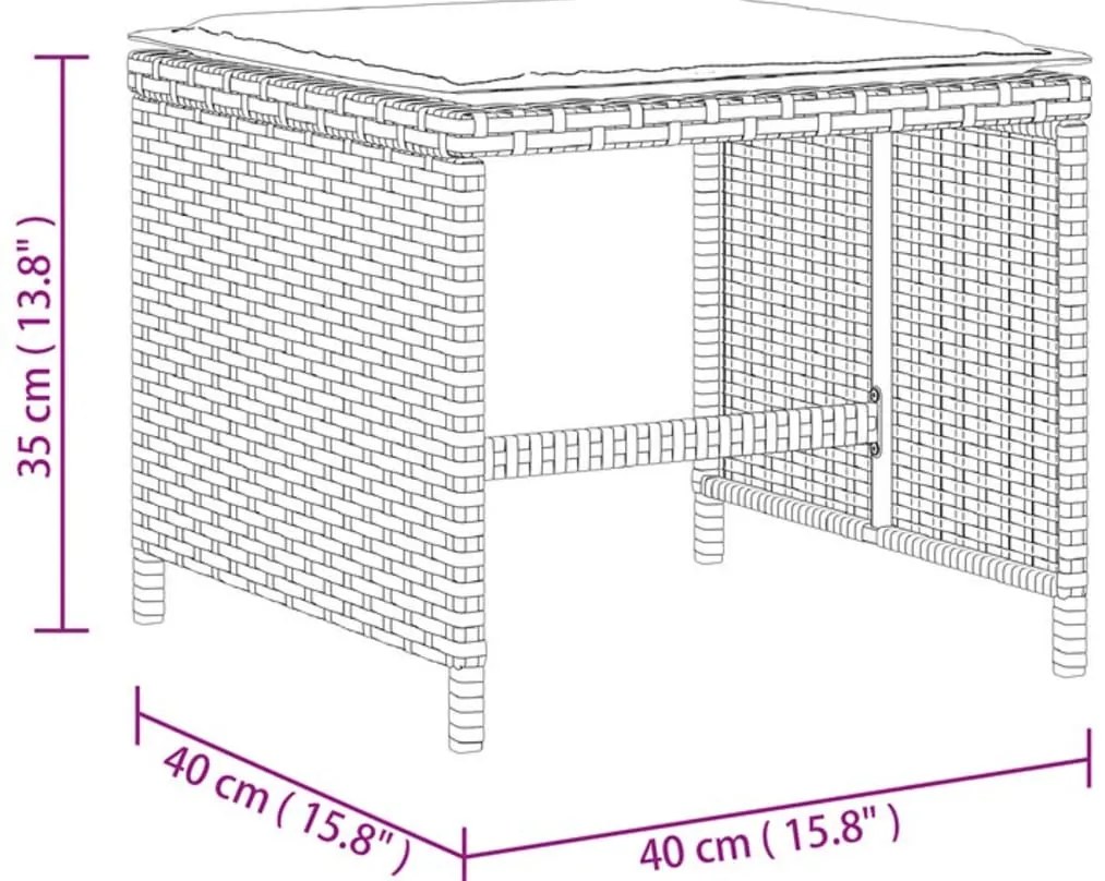 Bancos jardim com almofadões 4 pcs 40x40x35 cm vime PE cinzento