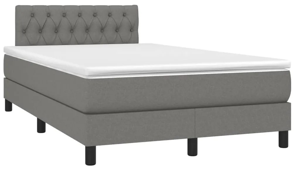 Cama box spring c/ colchão e LED 120x190 cm tecido cinza-escuro