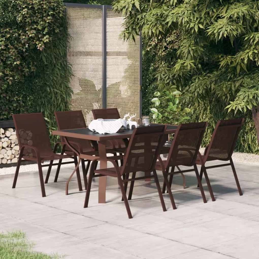 vidaXL 7 pcs conjunto de jantar para jardim castanho e preto