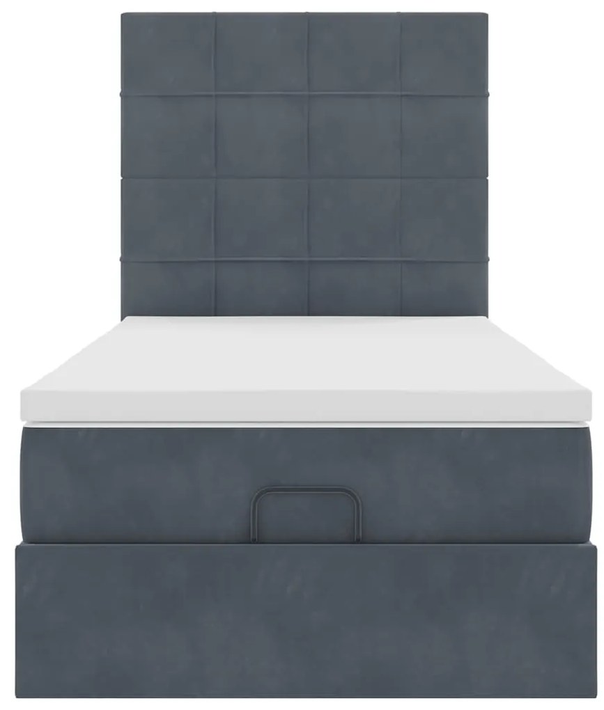 Estrutura cama otomana colchões 90x190cm veludo cinzento escuro