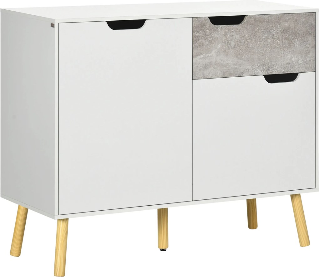 HOMCOM Aparador de Cozinha com 2 Portas e 1 Gaveta Aparador para Escritório Estúdio Dormitório 98x39x81,5cm Branco Cinza | Aosom Portugal