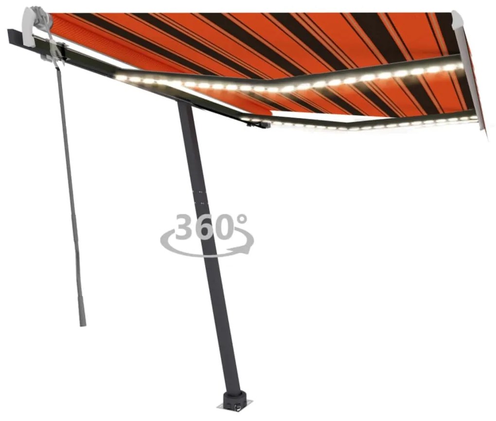 vidaXL Toldo retrátil manual com LED 300x250 cm laranja e castanho
