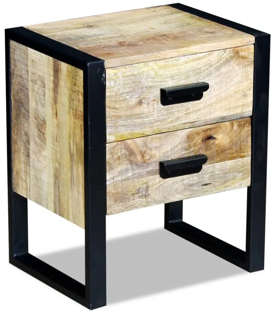 Mesa apoio 2 gavetas madeira de manga sólida 43x33x51 cm