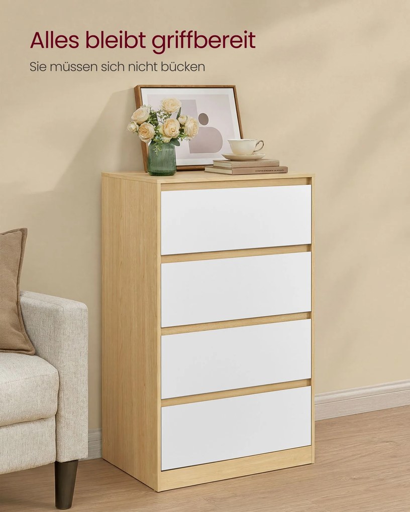 Cómoda com 4 gavetas, 60,2 x 40,4 x 97,4 cm bege carvalho e branco