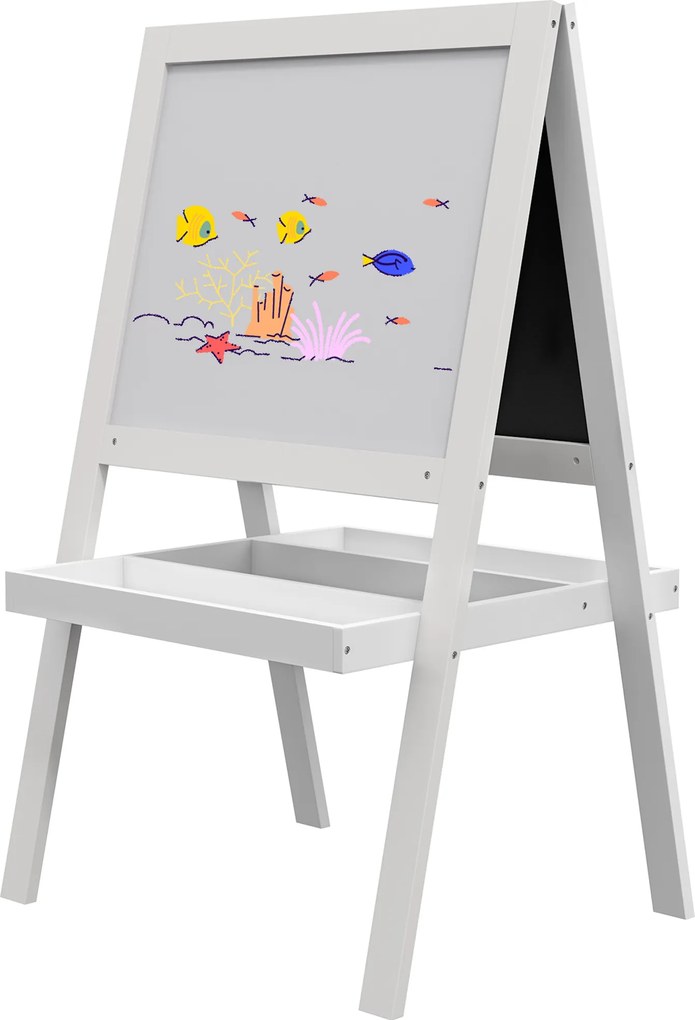 Quadro infantil 2 em 1 54 C x 48 L x 88 A cm com um lado de ardósia magnética e outro de quadro negro para giz branco