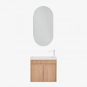 Conjunto De Móvel De Casa De Banho Suspenso Em Madeira Com Lavatório Integrado Narek Castanho Fresno & Ovalado Com Armazenamento 45x90 Cm - Sklum