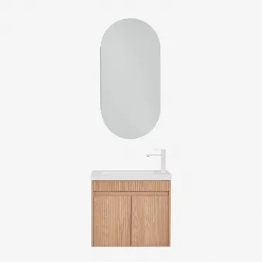 Conjunto De Móvel De Casa De Banho Suspenso Em Madeira Com Lavatório Integrado Narek Ovalado Com Armazenamento 45x90 Cm Abner & Castanho Fresno &  -