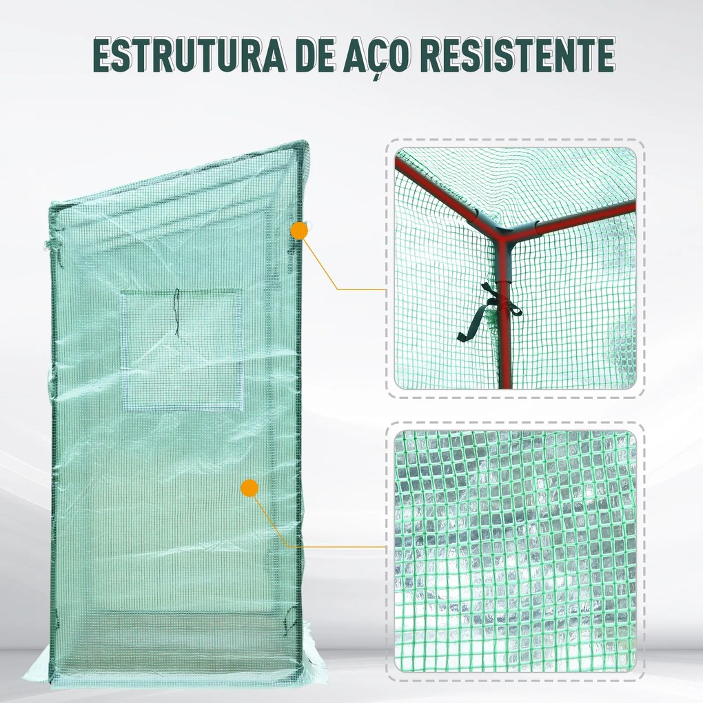 Outsunny Estufa de Jardim com Tubos de Aço 1 Porta e 2 Janelas Enroláveis 200x73x150-168 cm Verde
