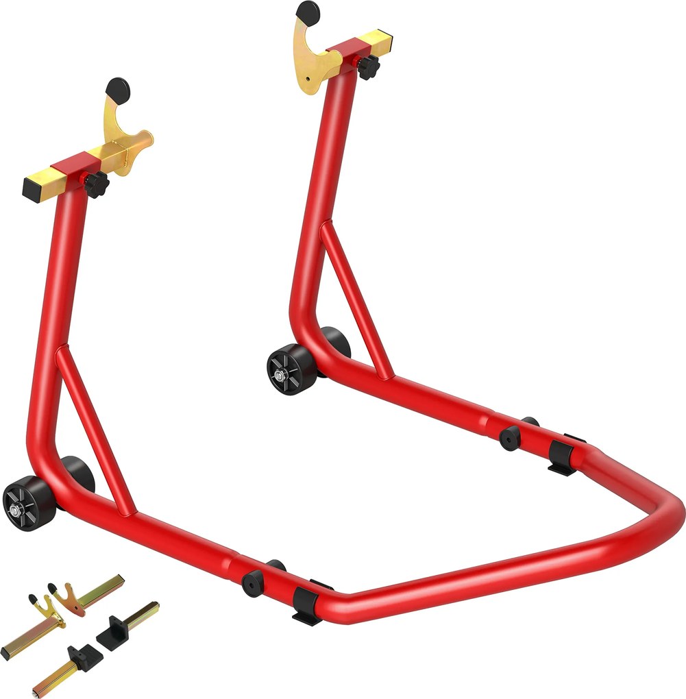 Bloqueador de roda de moto para pneu traseiro com capacidade para 544 kg, com garfos ajustáveis em U e L em aço, 69 x 58,5 x 34,5 cm, vermelho