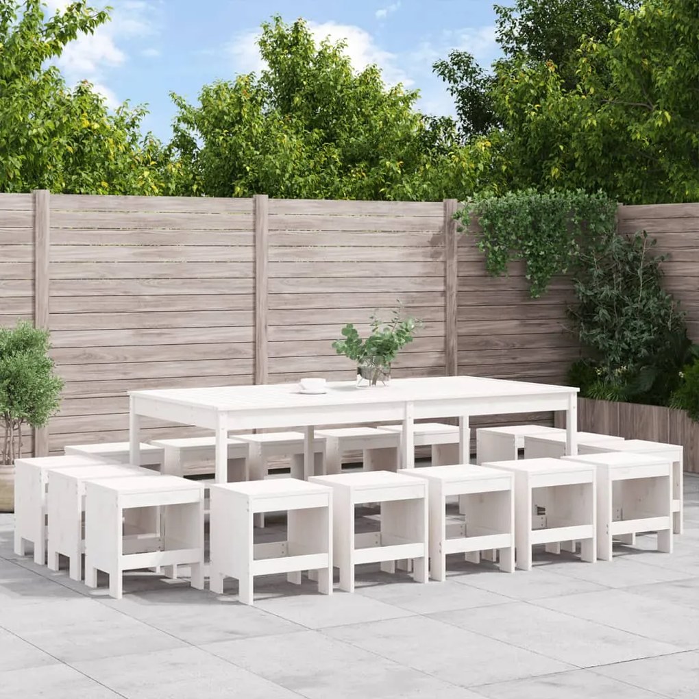 17 pcs conjunto de jantar para jardim pinho maciço branco