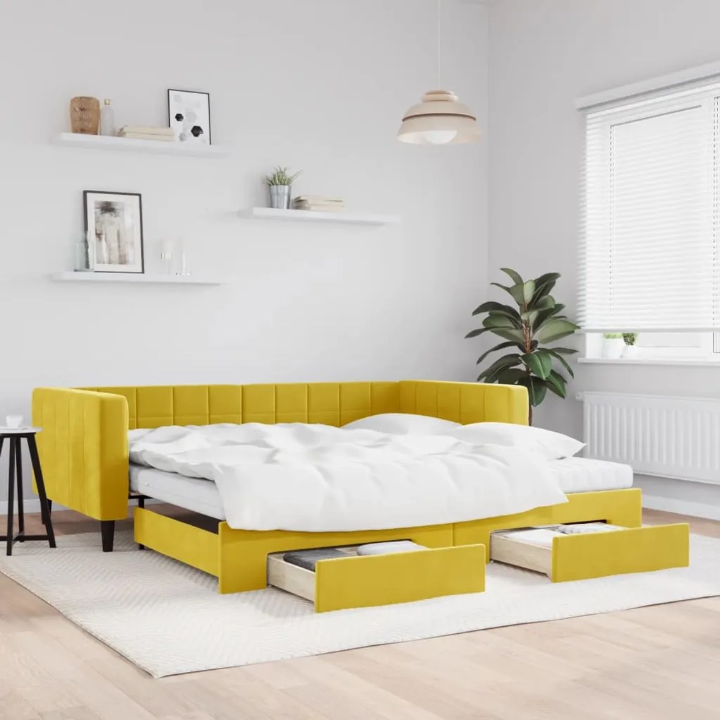 vidaXL Sofá-cama com gavetão e gavetas 100x200 cm veludo amarelo