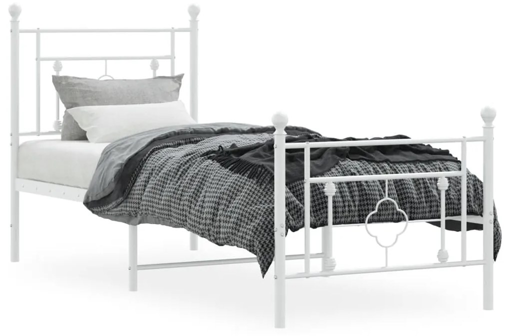 Estrutura de cama com cabeceira e pés 75x190 cm metal branco