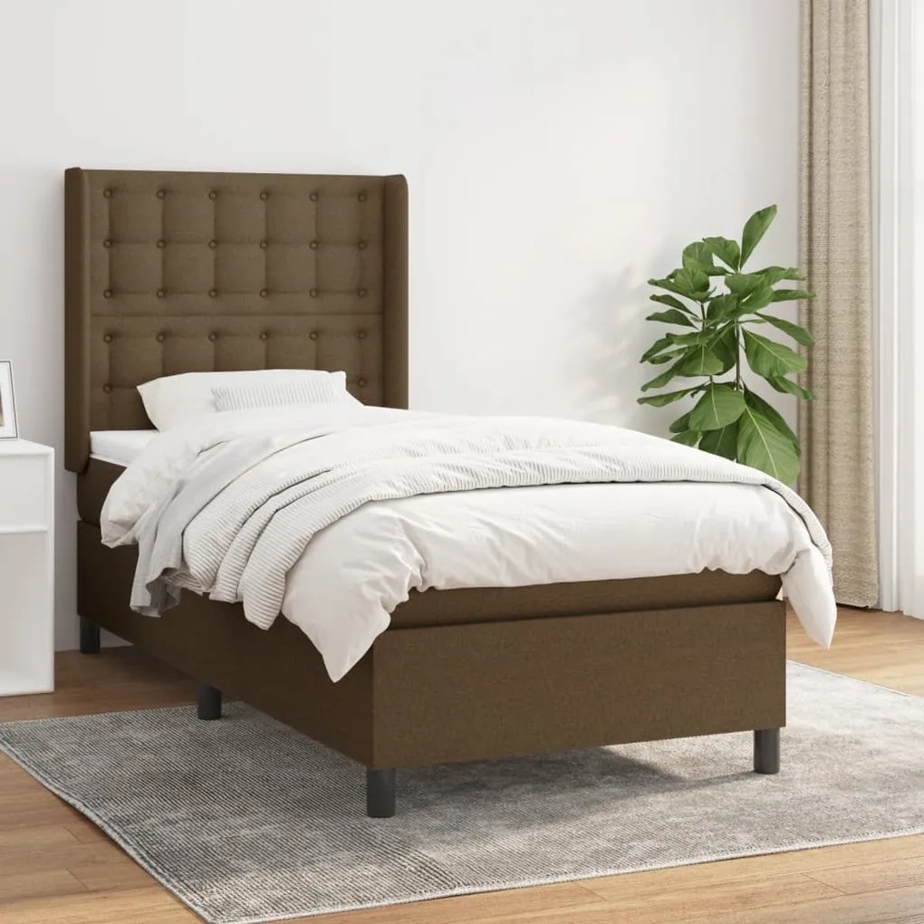 vidaXL Cama com molas/colchão 80x200 cm tecido castanho-escuro