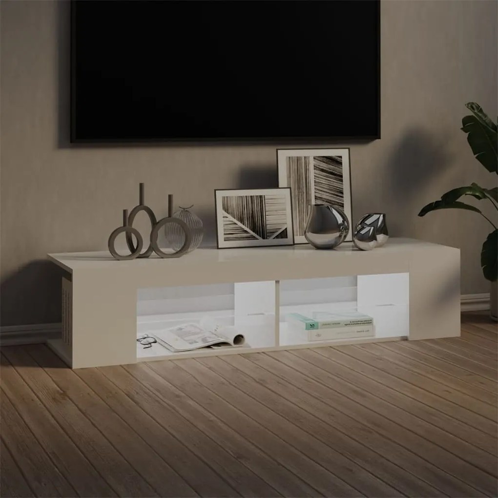 Móvel de TV com luzes LED 135x39x30 cm branco brilhante
