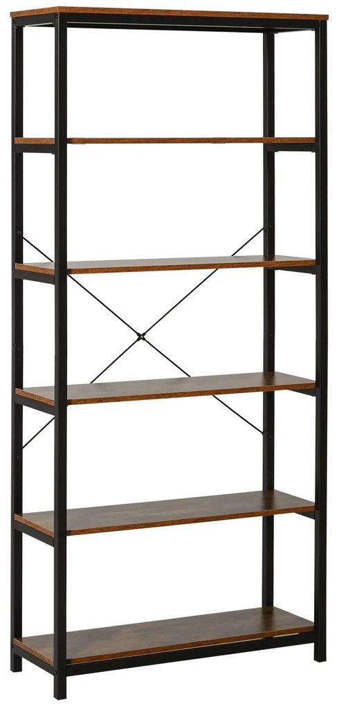 HOMCOM Estante estilo industrial com 6 prateleiras abertas para sala de estar Escritório 80x30x180 cm Castanho Rústico