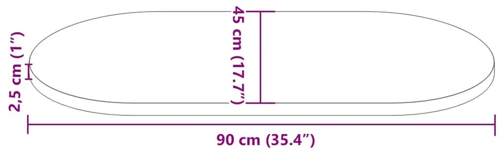 Tampo de mesa oval 90x45x2,5 cm madeira de pinho maciça