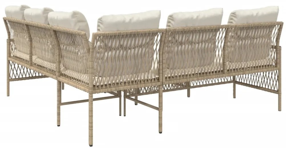 2 pcs conjunto de sofás p/ jardim com almofadões vime PE bege