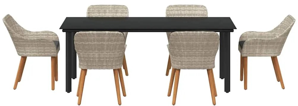 Conjunto de sala de jantar 7 pcs Cinza claro e preto