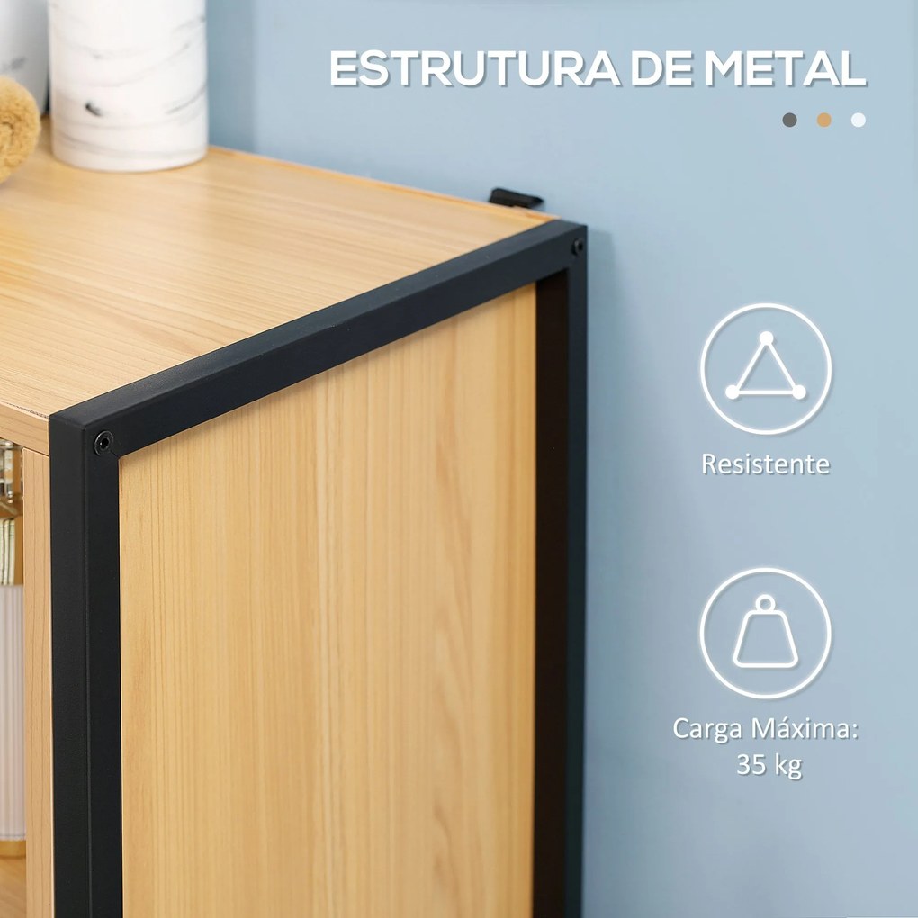 Armário Auxiliar Casa de Banho com 1 Porta e 3 Prateleiras Abertas Móvel Auxiliar para Sala de Estar Dormitório Casa de Banho Estilo Industrial 60x28x