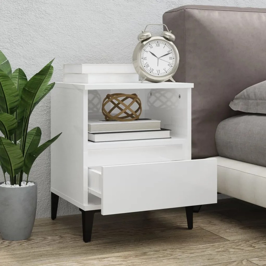 Mesa de cabeceira 40x35x50 cm branco brilhante