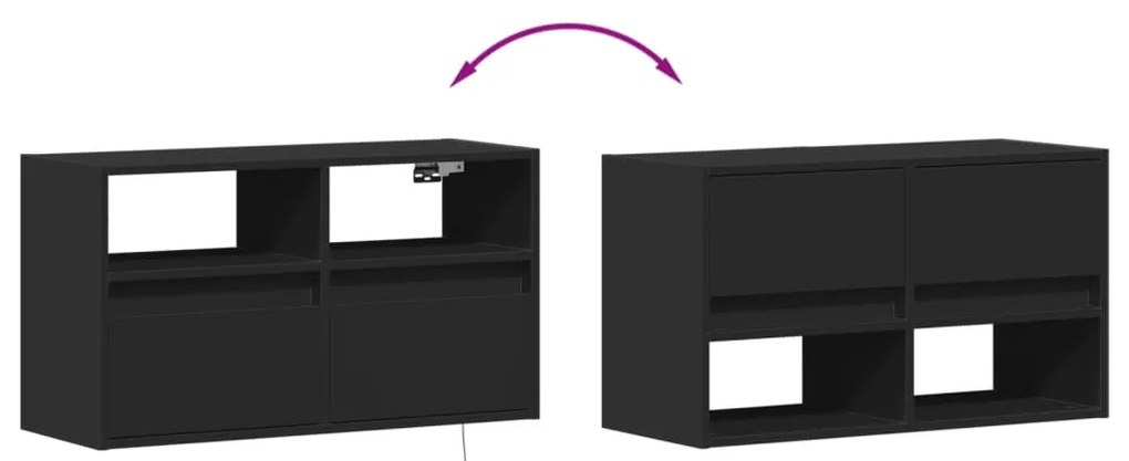 Móvel de parede para TV com luzes LED 80x31x45 cm preto