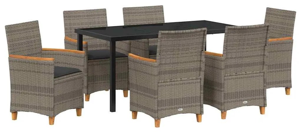 Conjunto de Jantar de Jardim com 7 Peças e Almofadas Cinza em Rattan