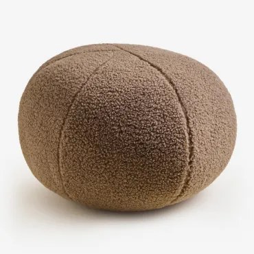 Almofada Redonda Ø25 Cm Em Tecido De Ovelha Ikerne Tecido Pele De Borrego Castanho Trigo - Sklum