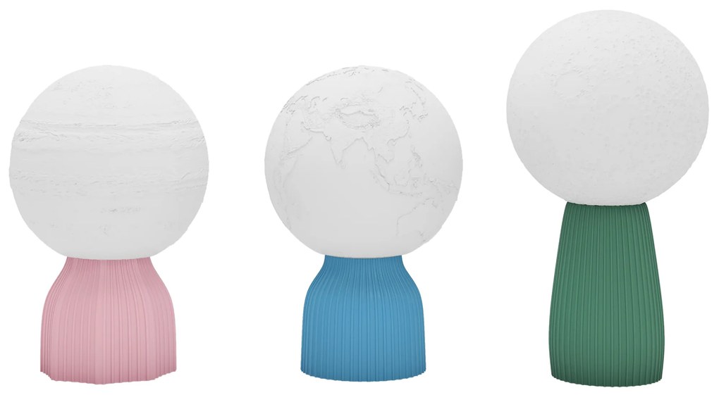 HOMCOM Conjunto de 3 Candeeiros de Mesa de Cabeceira 3D Candeeiros de Mesa com 3 Cores Brilho Ajustável em 10 Níveis Conexão USB Branco | Aosom Portugal