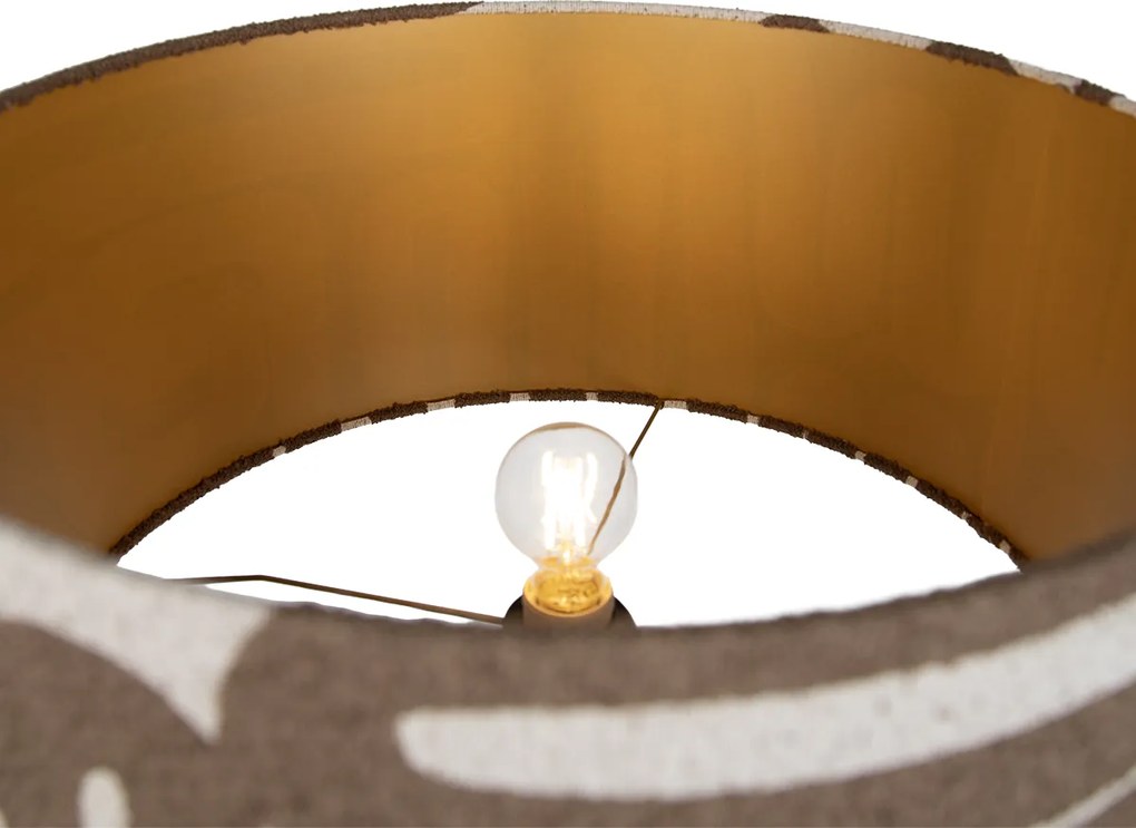 Candeeiro de pé tripé preto com abajur às riscas castanho e bege 50cm - Puros