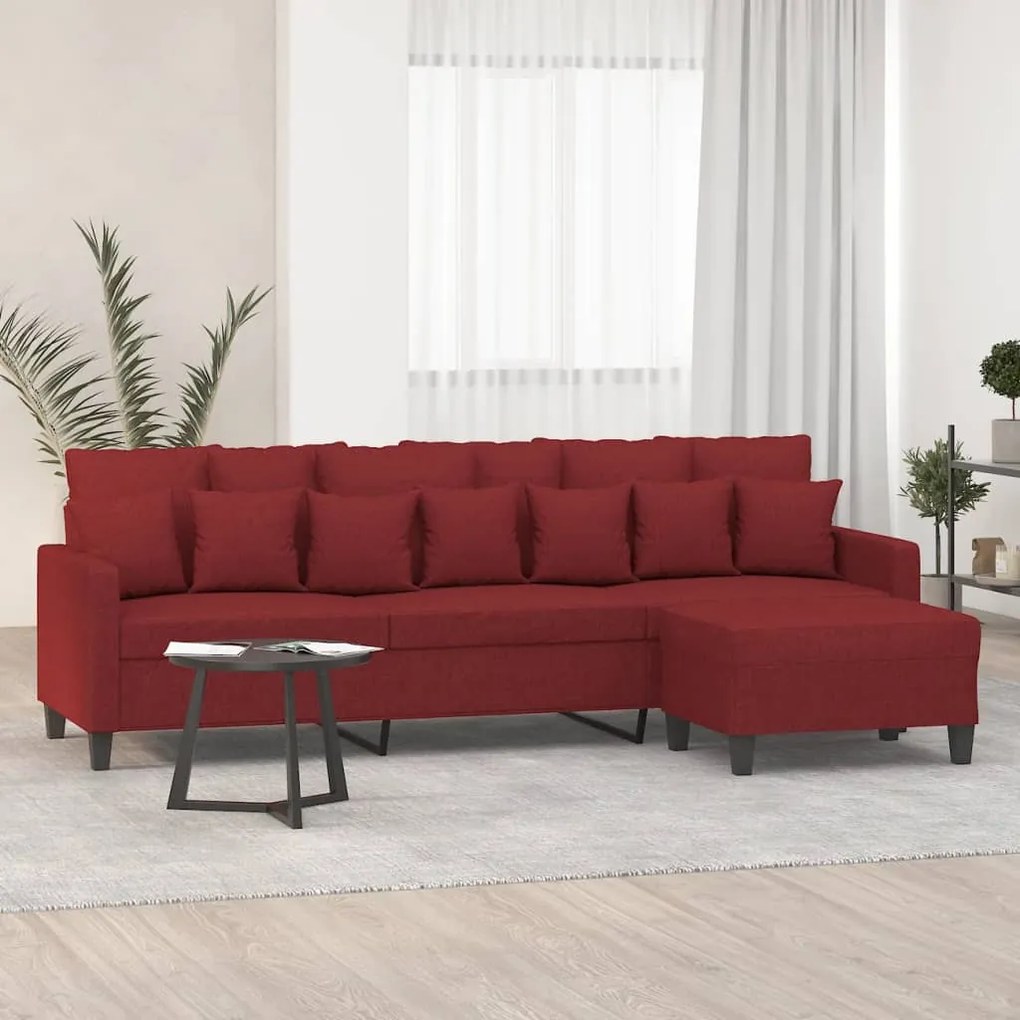 vidaXL Sofá de 3 lugares com apoio de pés 210 cm tecido vermelho tinto