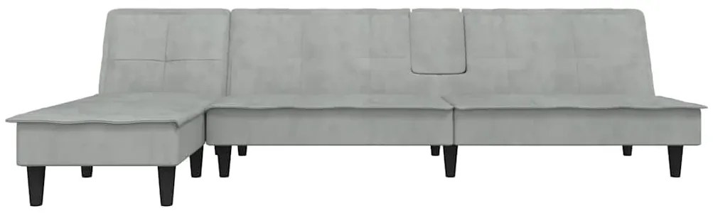 Sofá-cama em forma de L 255x140x70 cm veludo cinzento-claro