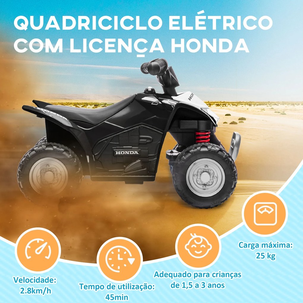 AIYAPLAY Quadriciclo Elétrico HONDA para Crianças de 18-36 Meses Quadr