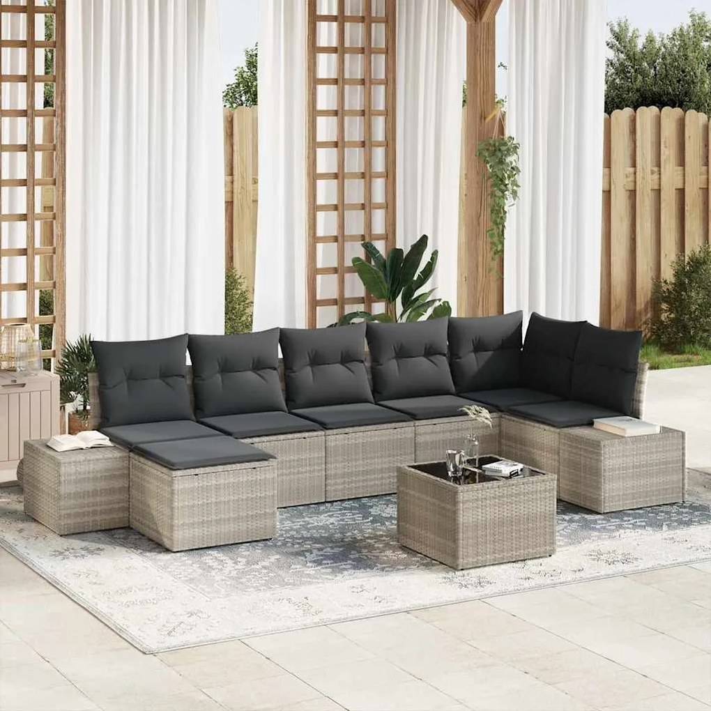 vidaXL Sofá de Jardim Modular de 8 Peças com Almofadas Cinza